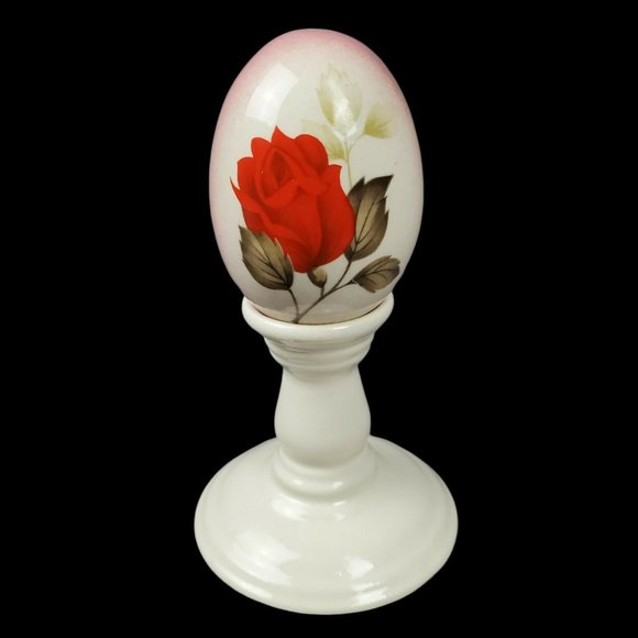 Vintage Ceramic Decorative Egg Stand Floral Rose Transferware Red Purple White